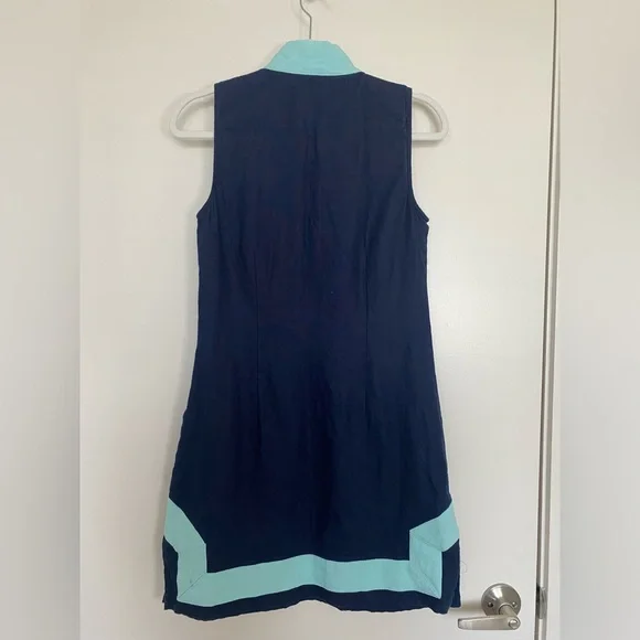 Sail to Sable Navy and Aqua Sleeveless Tunic Linen Dress - Size S - Picture 4 of 5